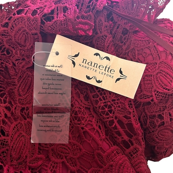 Nanette Lepore Sheath Dress Embroidered All Over Lace Cranberry Red One Shoulder - Picture 10 of 14